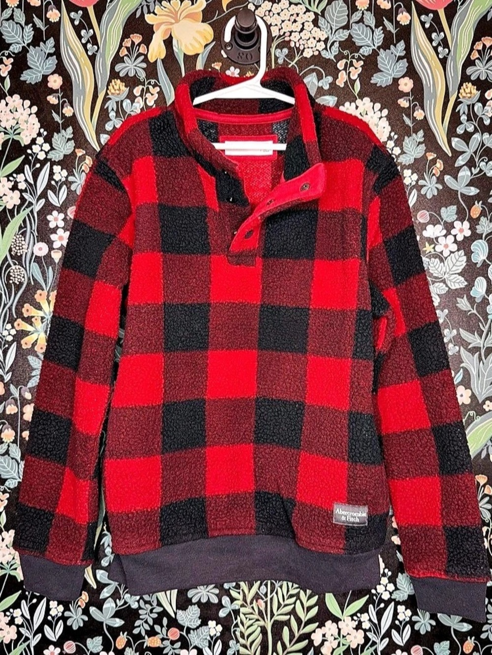 Abercrombie & Fitch Girls Red & Black Checkered Fleece Pullover